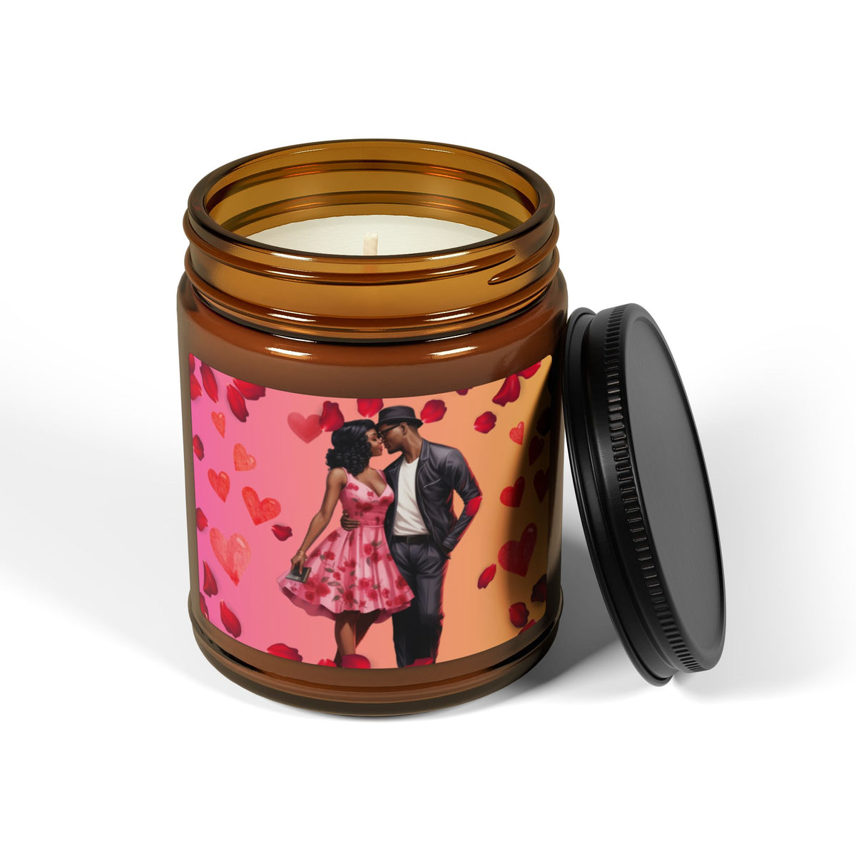 Hearts and Flowers- Scented Soy Candle (Multi-Size, Amber Jar)