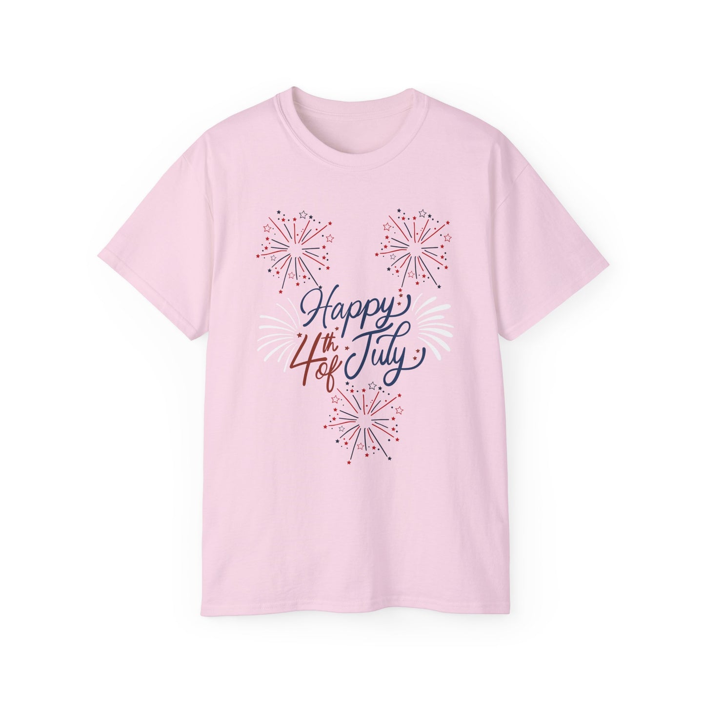4th of July Fireworks Tee - "Happy 4th of July" Patriotic Cotton Shirt