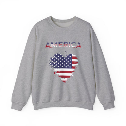 Patriotic America Flag Heart Crewneck Sweatshirt