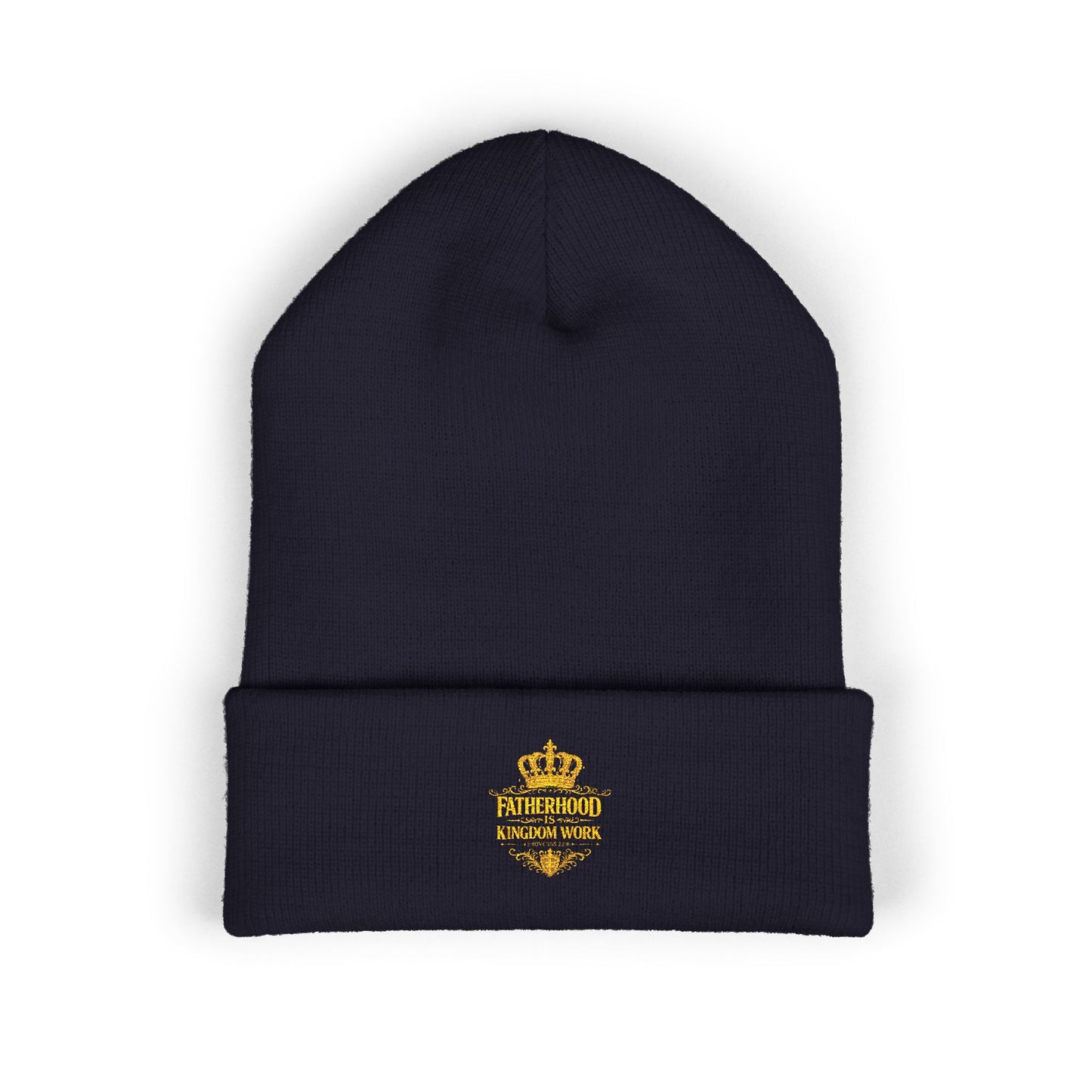 Gold Crown Embroidered Cuffed Beanie – Classic Knit Winter Hat