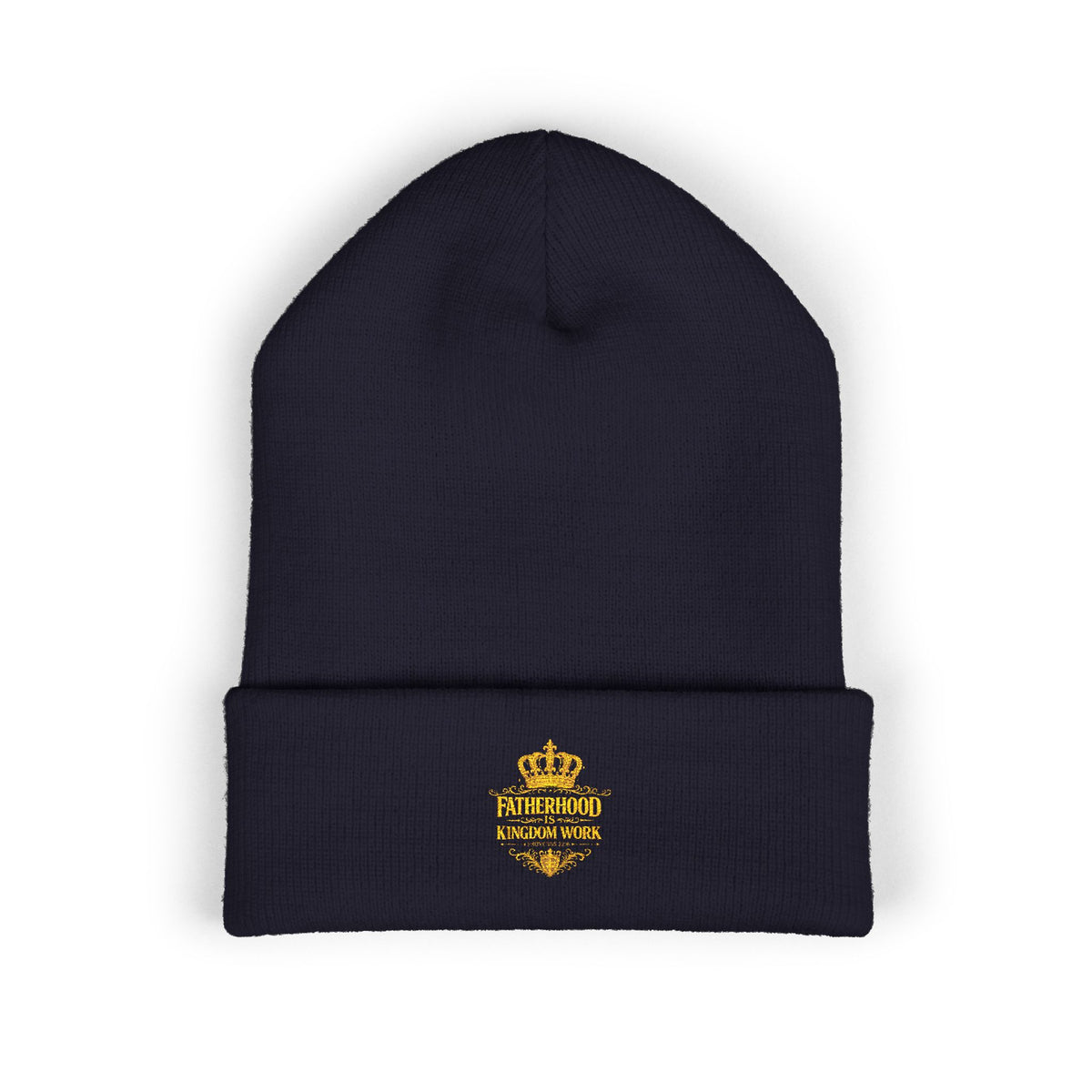 Gold Crown Embroidered Cuffed Beanie – Classic Knit Winter Hat