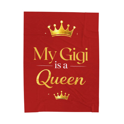 My Gigi Is A Queen Velveteen Plush Blanket (Red) — Soft Red Grandma Gift