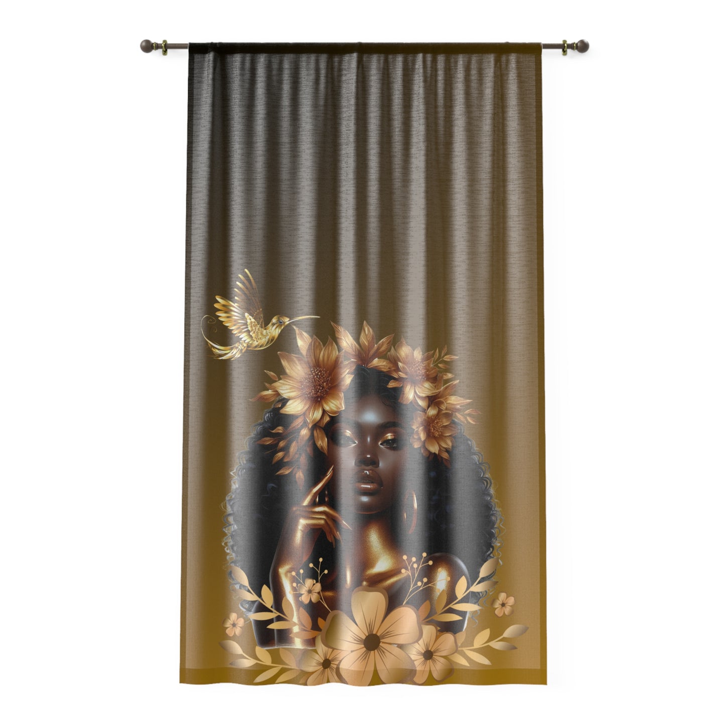 Queen Hummingbird Window Curtain with Floral Design