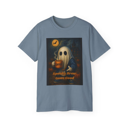 Spooky Ghost Coffee Cotton T-Shirt (Pumpkin Patch)