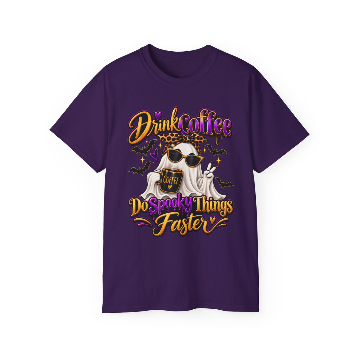 "Drink Coffee Do Spooky Things Faster" Enhanced Halloween Ghost Shirt