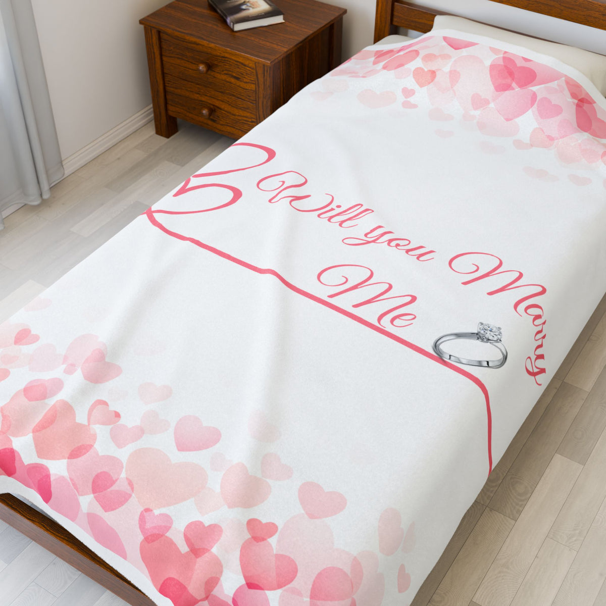 “Will You Marry Me” Romantic Proposal Velveteen Plush Blanket 1