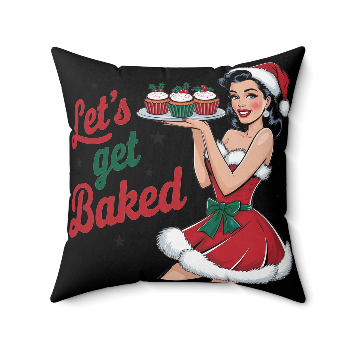 Let's Get Baked-Spun Polyester Square Pillow (Black)