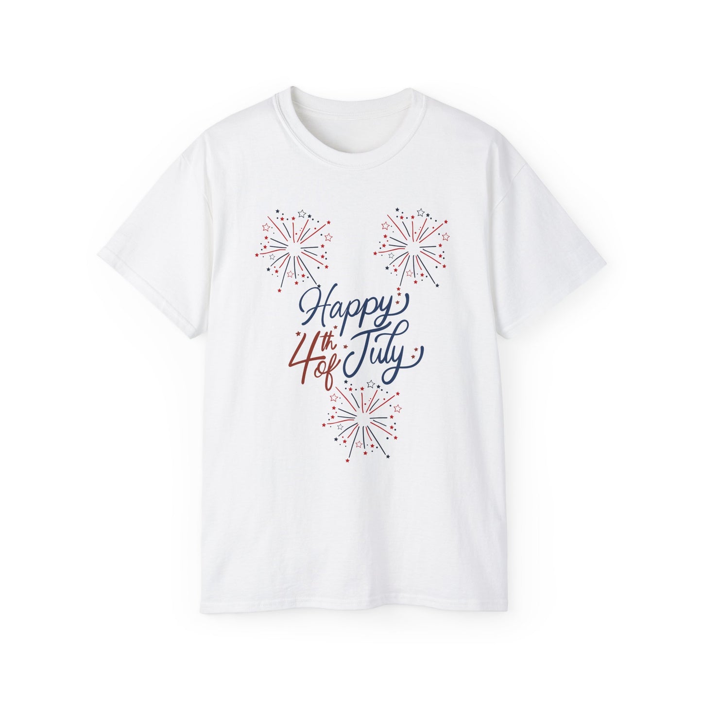 4th of July Fireworks Tee - "Happy 4th of July" Patriotic Cotton Shirt