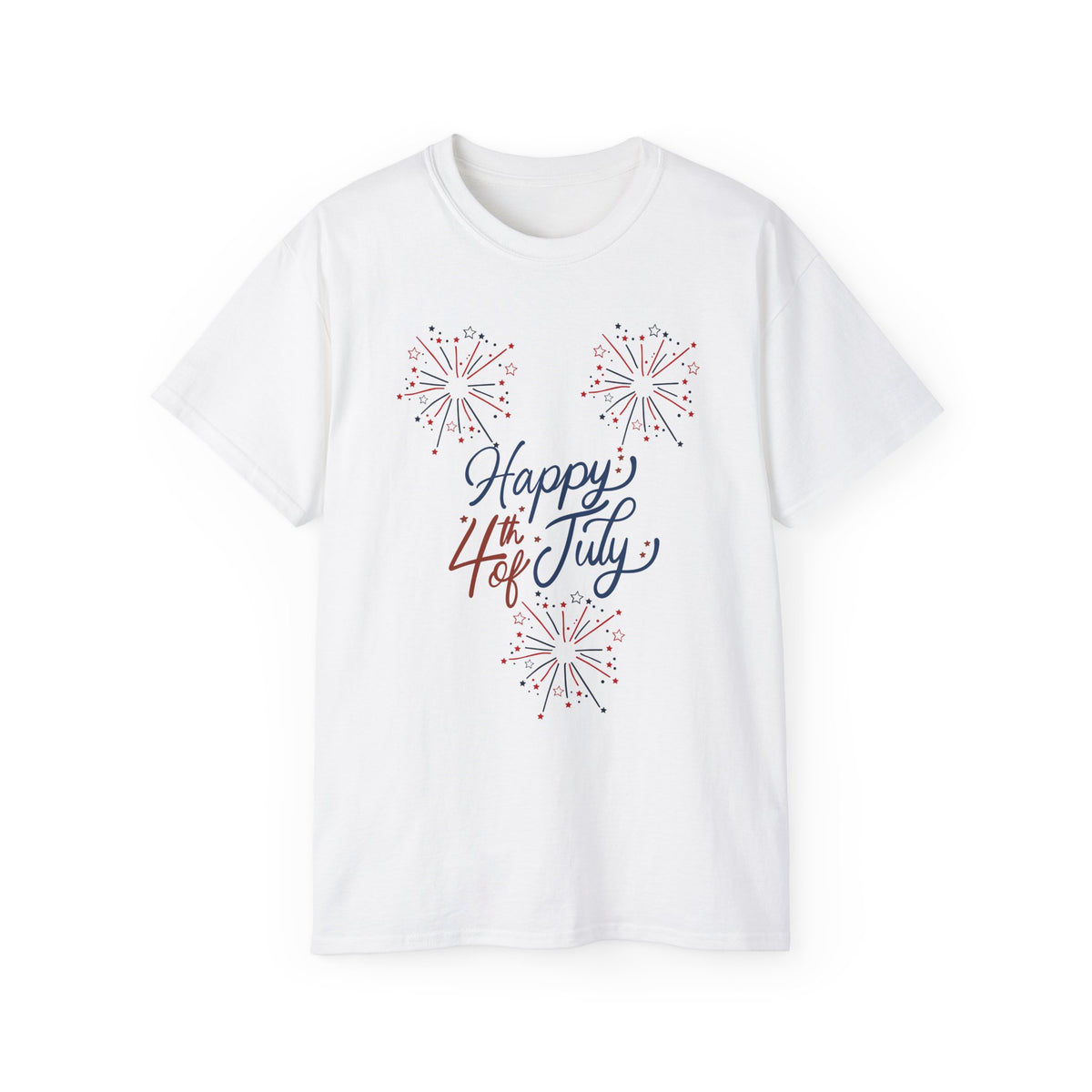 4th of July Fireworks Tee - "Happy 4th of July" Patriotic Cotton Shirt