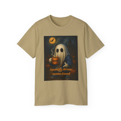 Spooky Ghost Coffee Cotton T-Shirt (Pumpkin Patch)