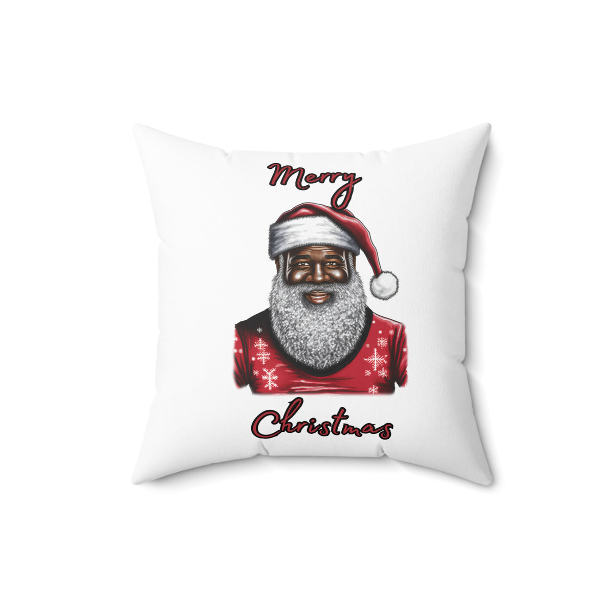 Black Santa-Spun Polyester Square Pillow (White)