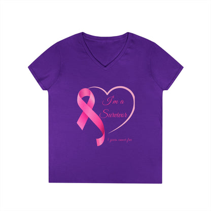 Breast Cancer Awareness V-Neck T-Shirt, Survivor Gift, Supportive Tee, Gift for Her, Awareness Month Apparel