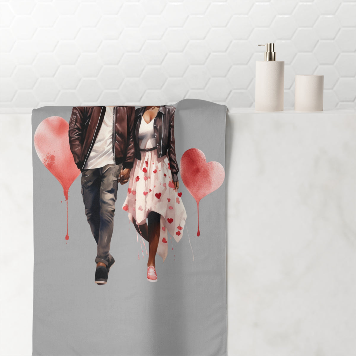 Two Hearts-Mink-Cotton Towel