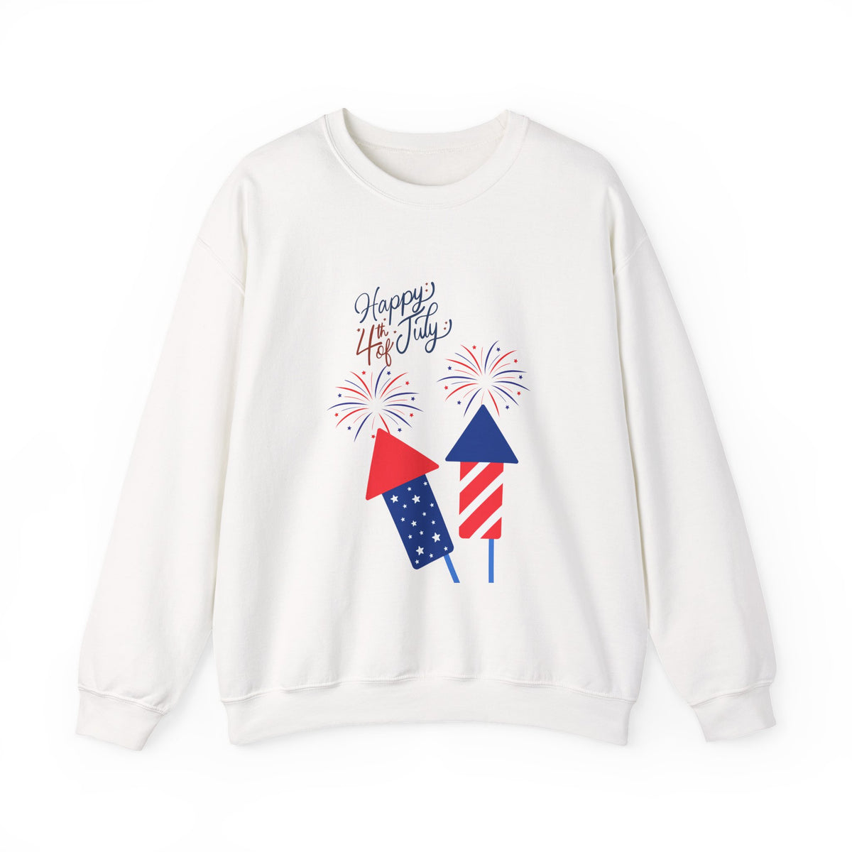 4th of July Fireworks Crewneck Sweatshirt - "Happy 4th of July" Patriotic Rockets