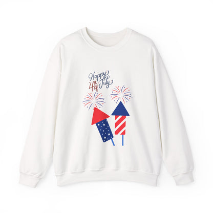 4th of July Fireworks Crewneck Sweatshirt - "Happy 4th of July" Patriotic Rockets