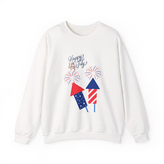 4th of July Fireworks Crewneck Sweatshirt - "Happy 4th of July" Patriotic Rockets