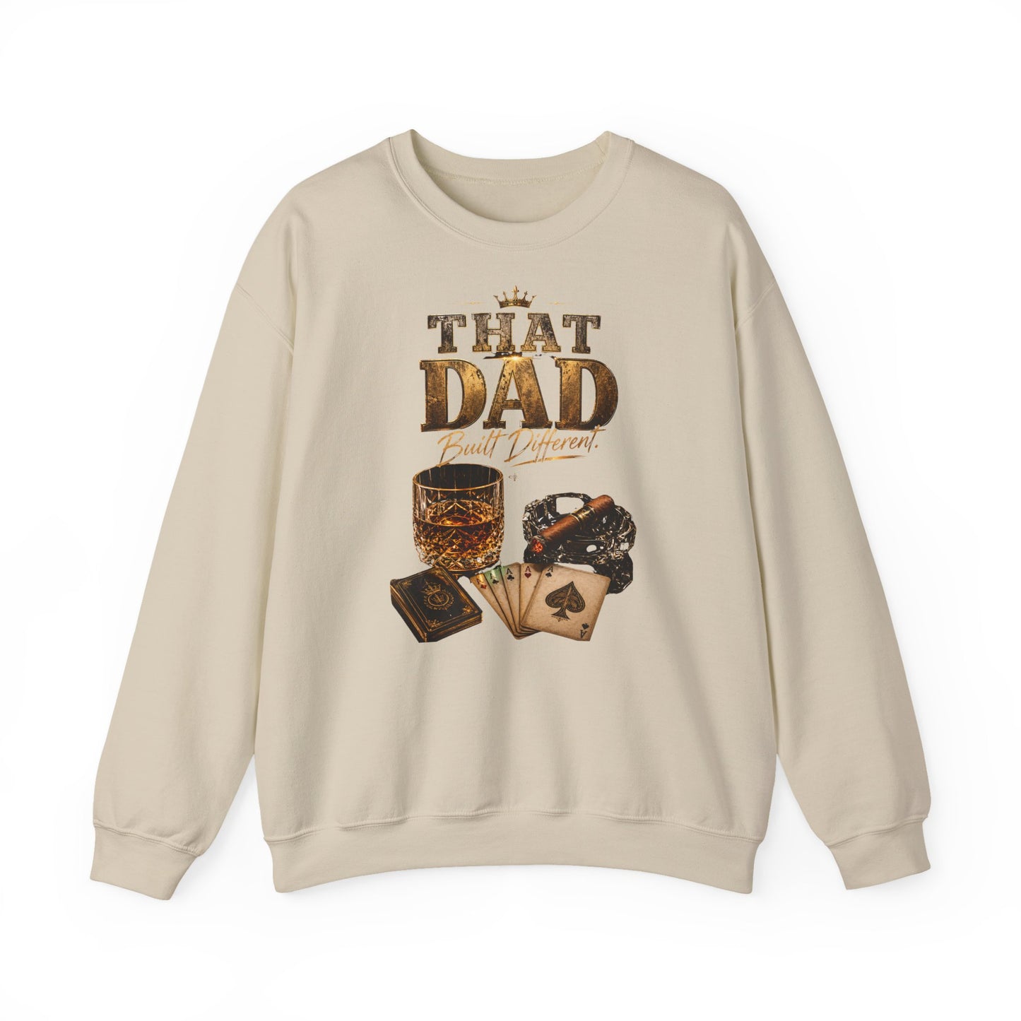 That Dad Built Different Sweatshirt – Whiskey, Cigar & Poker Crewneck