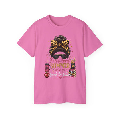 "I Survived Summer Now Go Back to School" Graphic Shirt" -Back-to-School Tee  4