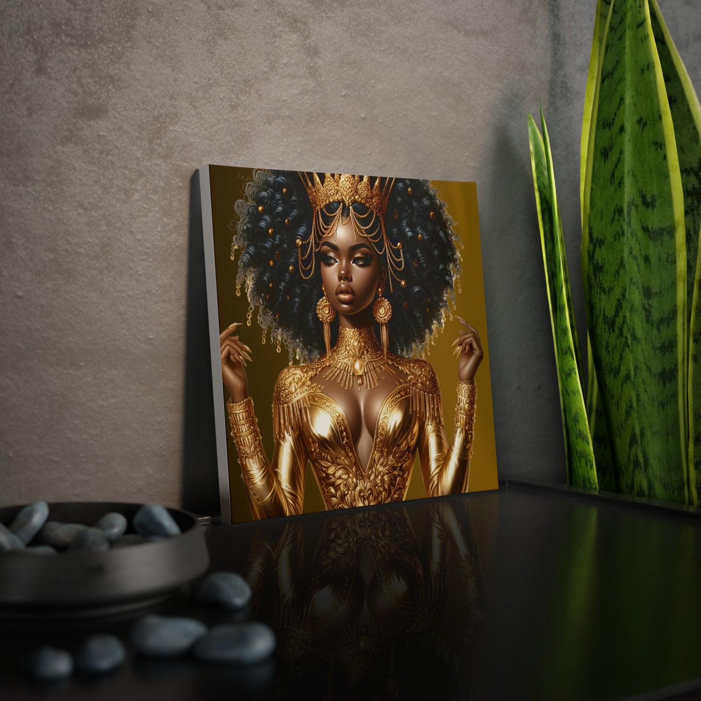 Golden Goddess- Canvas Photo Tile - Afrocentric Wall Art for Home Decor