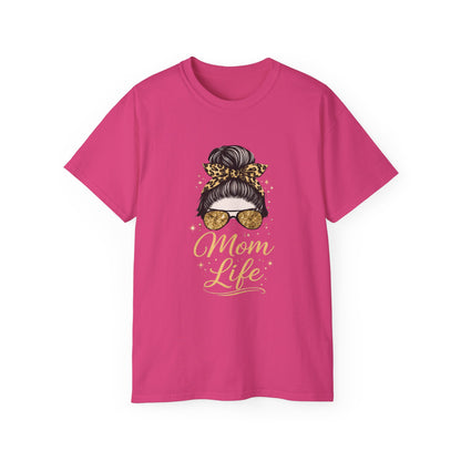 Mom Life Tee — Leopard Bun Graphic Cotton T‑Shirt