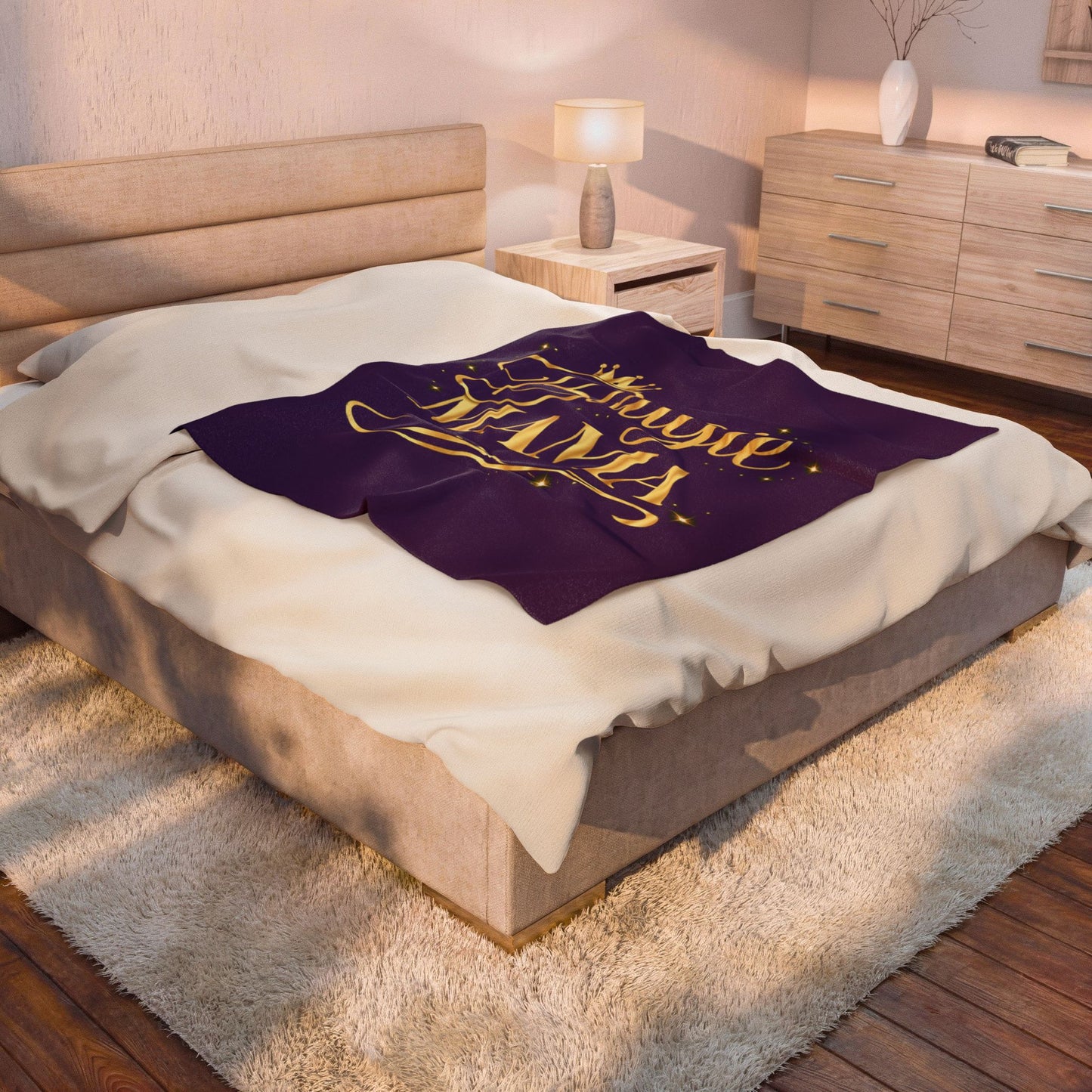 Bougie Mama Velveteen Plush Blanket (Purple) — Gold Crown Cozy Throw for Moms