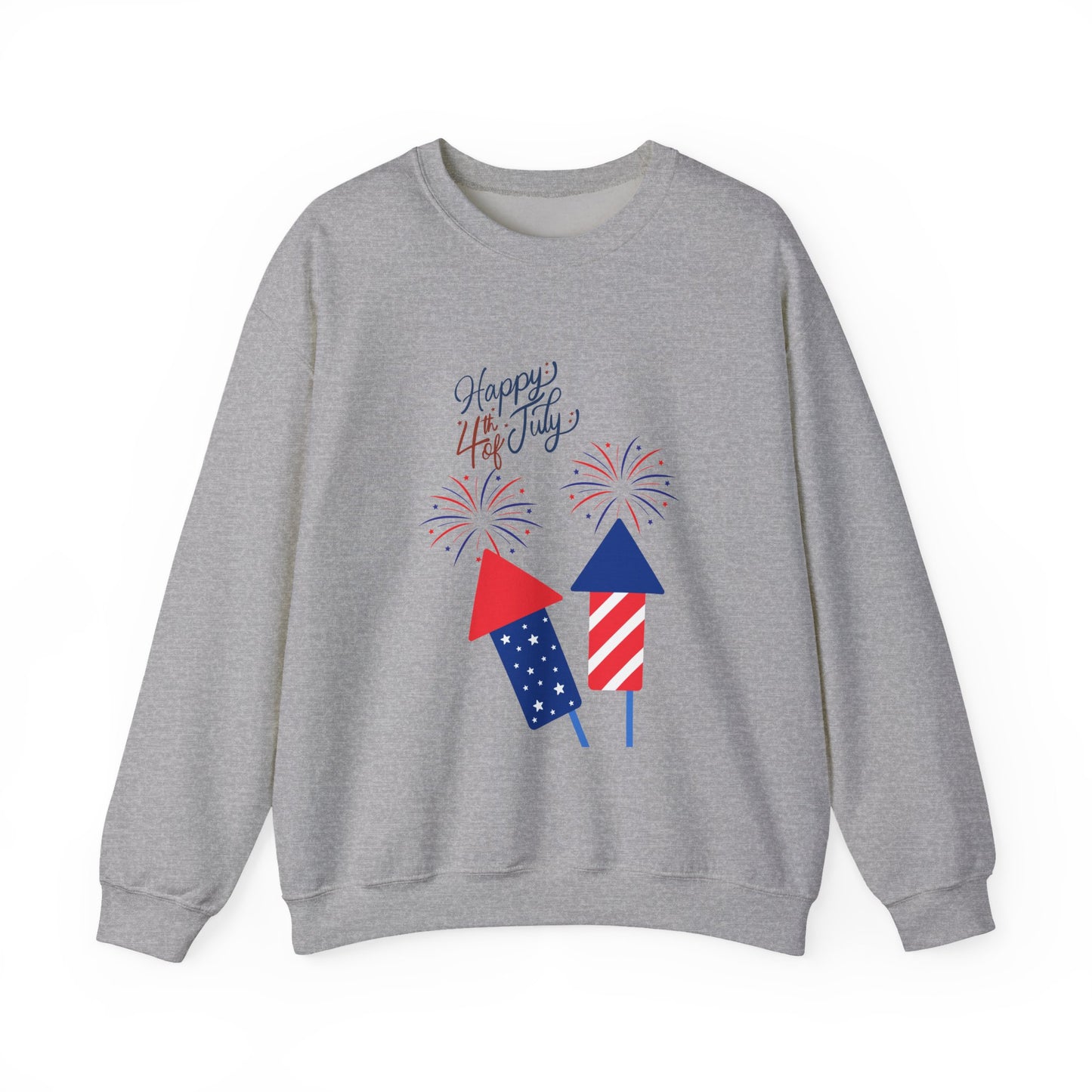 4th of July Fireworks Crewneck Sweatshirt - "Happy 4th of July" Patriotic Rockets