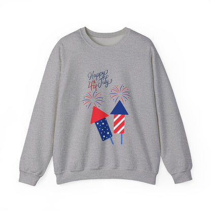4th of July Fireworks Crewneck Sweatshirt - "Happy 4th of July" Patriotic Rockets