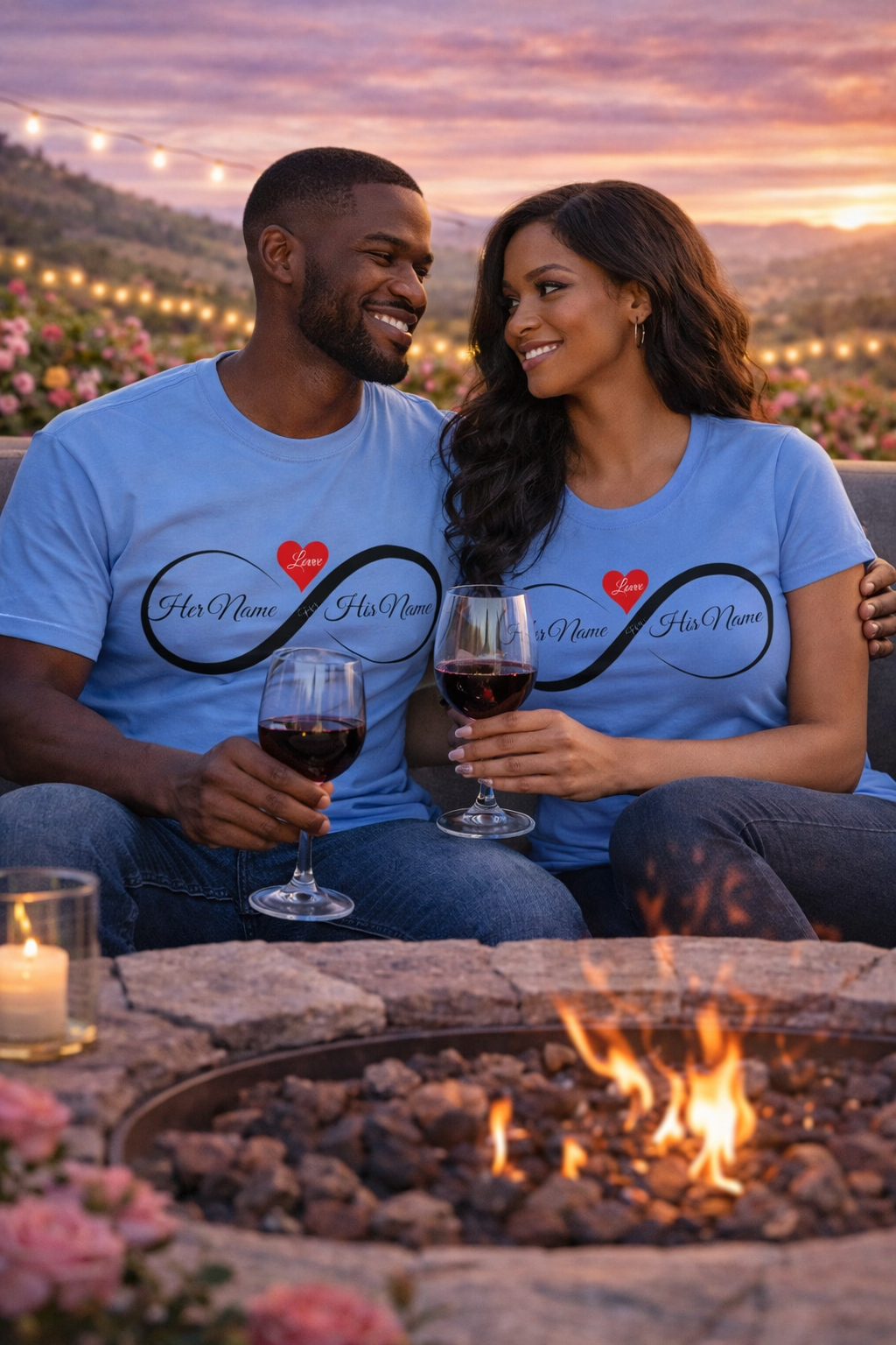 Infinity Heart T-Shirt — Personalized Names Inside Infinity Symbol (Couples Gift)