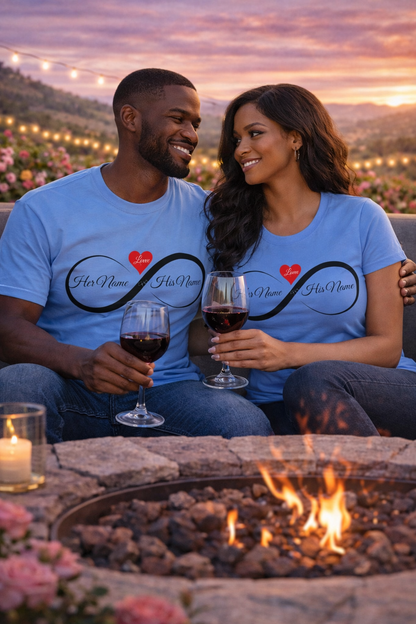 Infinity Heart T-Shirt — Personalized Names Inside Infinity Symbol (Couples Gift)