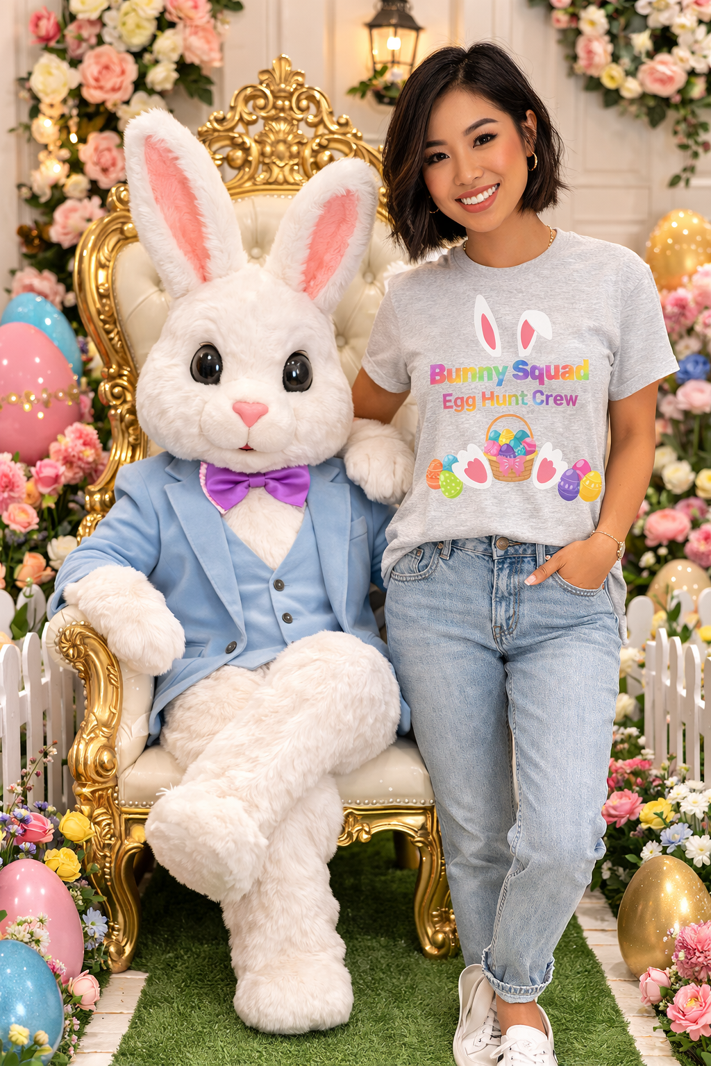 Bunny Squad Tee 2 — Easter Bunny Ears & Colorful Egg Basket Shirt