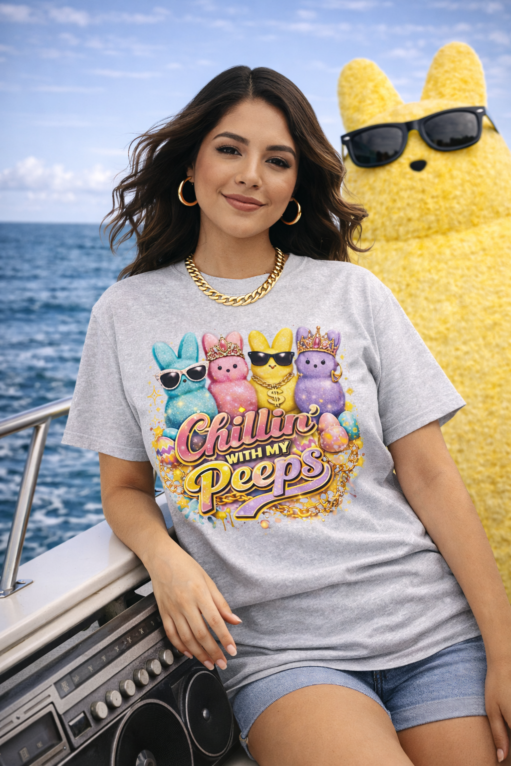 Chillin' With My Peeps T-Shirt 1 — Cute Easter Marshmallow Bunny Graphic Tee