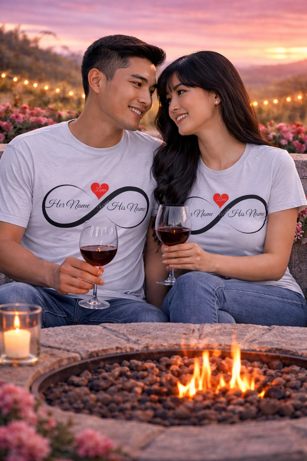 Infinity Heart T-Shirt — Personalized Names Inside Infinity Symbol (Couples Gift)