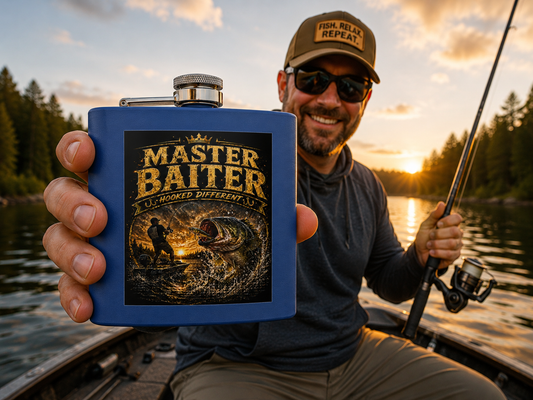 Master Baiter Fishing Stainless Steel Flask — 6oz Orange Hip Flask