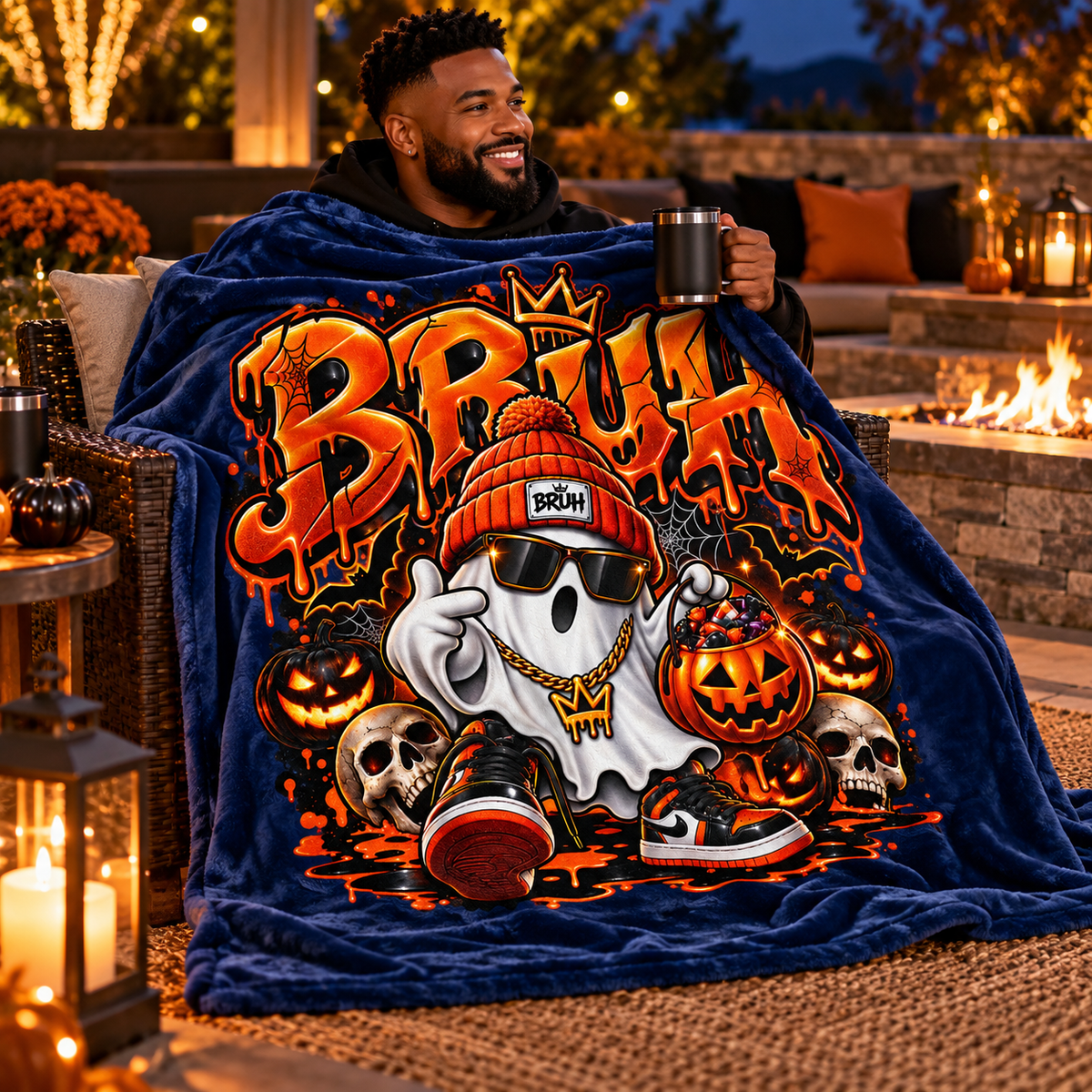 Bruh Halloween Velveteen Plush Blanket-Blue