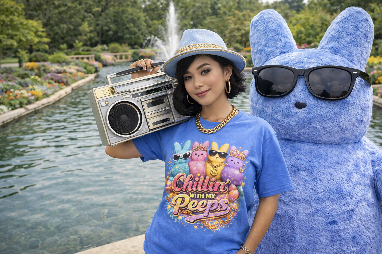 "Chillin' With My Peeps-2" Cute Easter Marshmallow Bunny Graphic Tee
