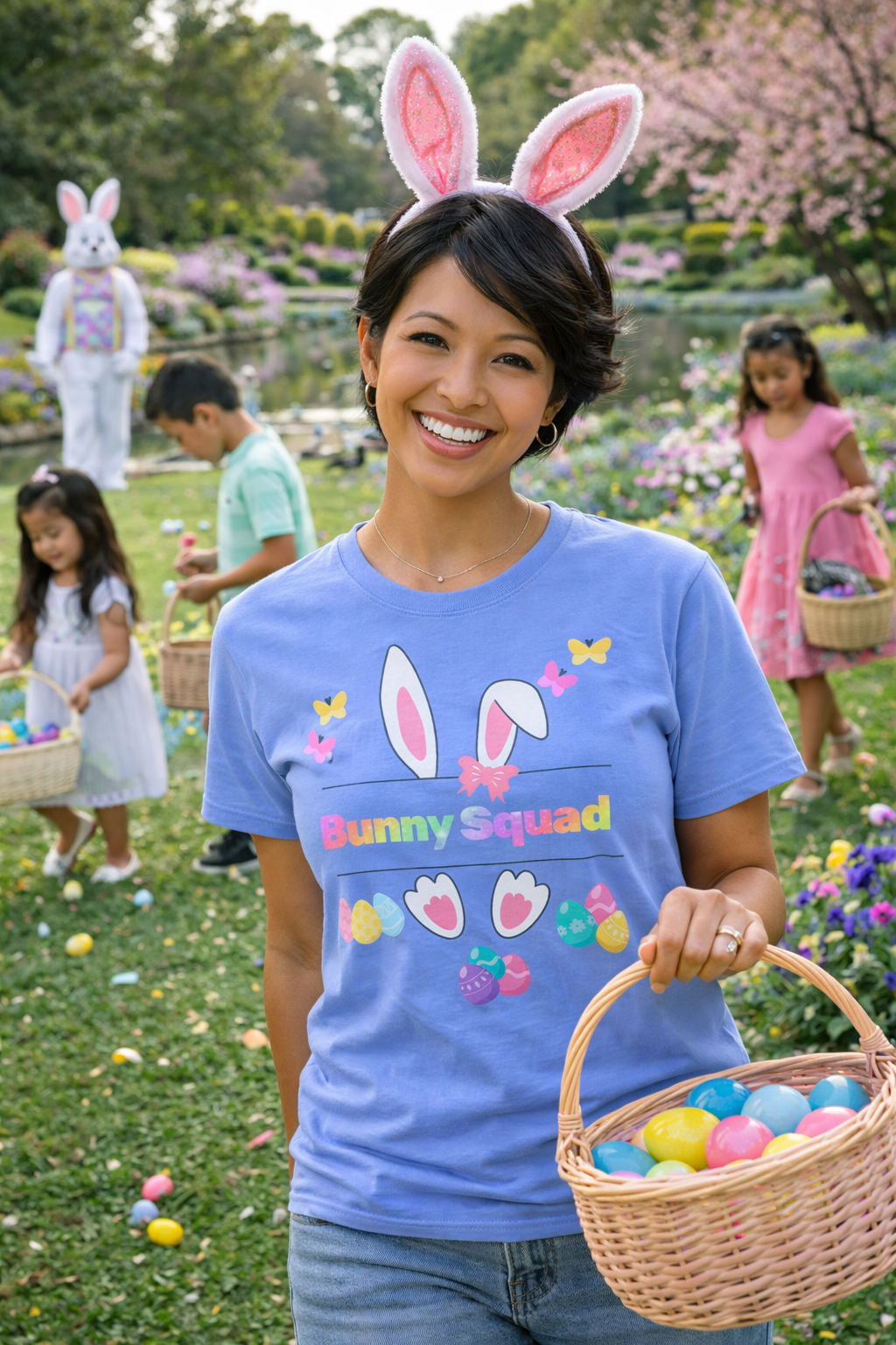 Bunny Squad T‑Shirt 1 — Cute Easter Bunny Tee with Pastel Eggs