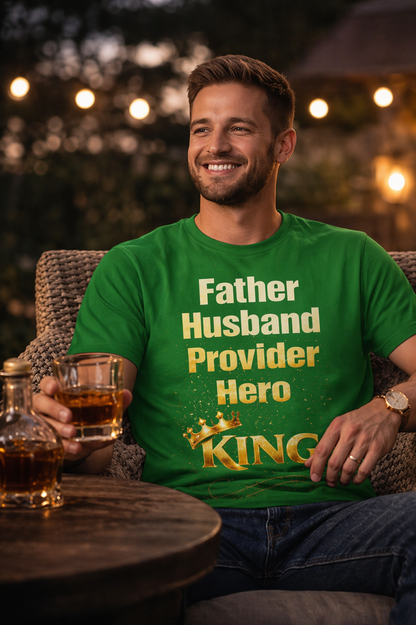 He Is Father Husband Provider Hero King T-Shirt — Men's Father's Day Tribute Tee