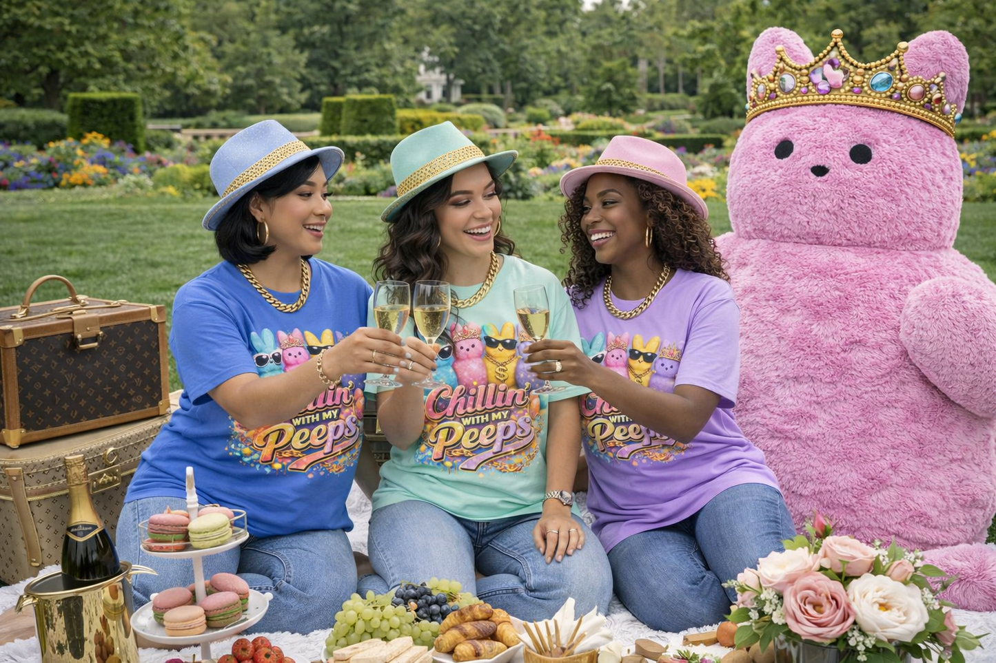 "Chillin' With My Peeps-2" Cute Easter Marshmallow Bunny Graphic Tee