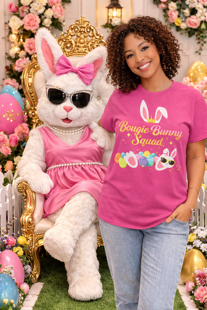 Bougie Bunny Squad T‑Shirt 3 — Cute Easter Bunny & Colorful Eggs Tee