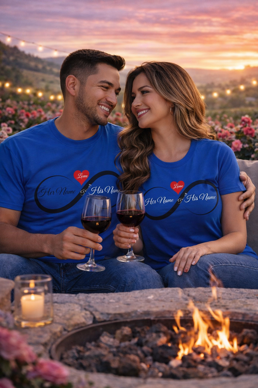 Infinity Heart T-Shirt — Personalized Names Inside Infinity Symbol (Couples Gift)