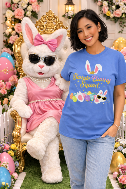 Bougie Bunny Squad T‑Shirt 3 — Cute Easter Bunny & Colorful Eggs Tee