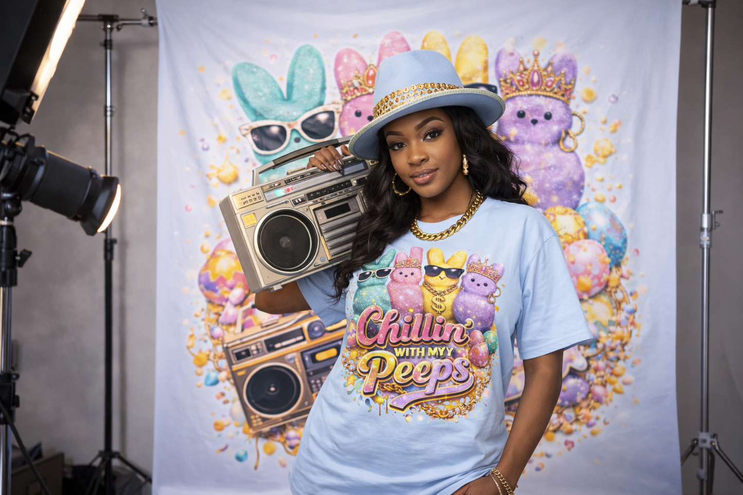 "Chillin' With My Peeps-2" Cute Easter Marshmallow Bunny Graphic Tee