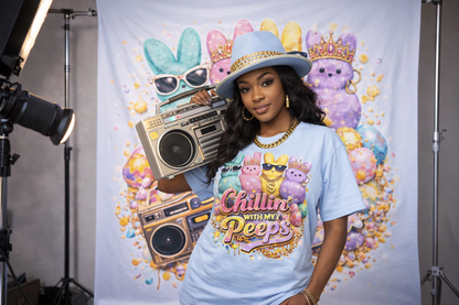 "Chillin' With My Peeps-2" Cute Easter Marshmallow Bunny Graphic Tee