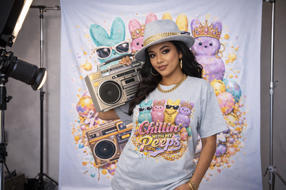 "Chillin' With My Peeps-2" Cute Easter Marshmallow Bunny Graphic Tee