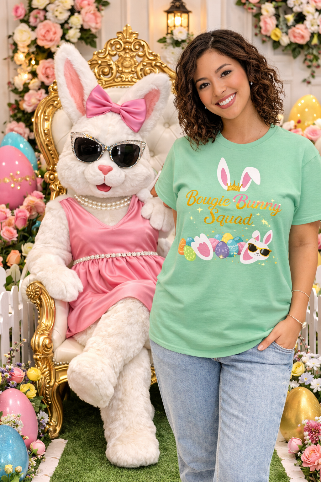 Bougie Bunny Squad T‑Shirt 3 — Cute Easter Bunny & Colorful Eggs Tee