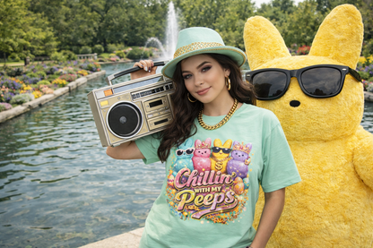 "Chillin' With My Peeps-2" Cute Easter Marshmallow Bunny Graphic Tee