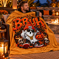 'Bruh' Ghost Velveteen Plush Blanket – Orange  Urban Street Skull & Pumpkin Graphic