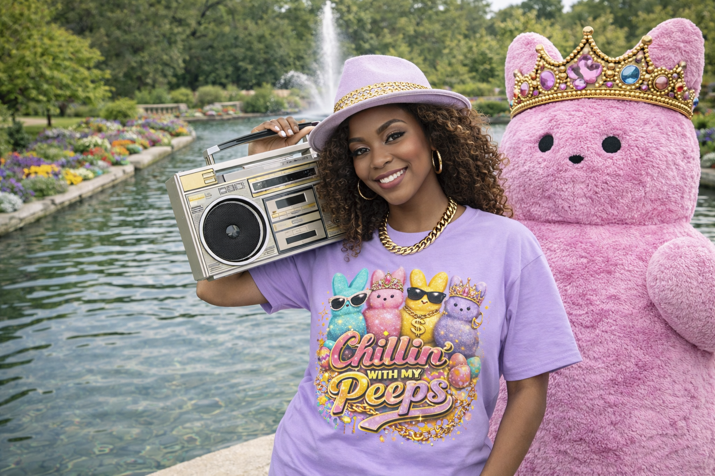 "Chillin' With My Peeps-2" Cute Easter Marshmallow Bunny Graphic Tee