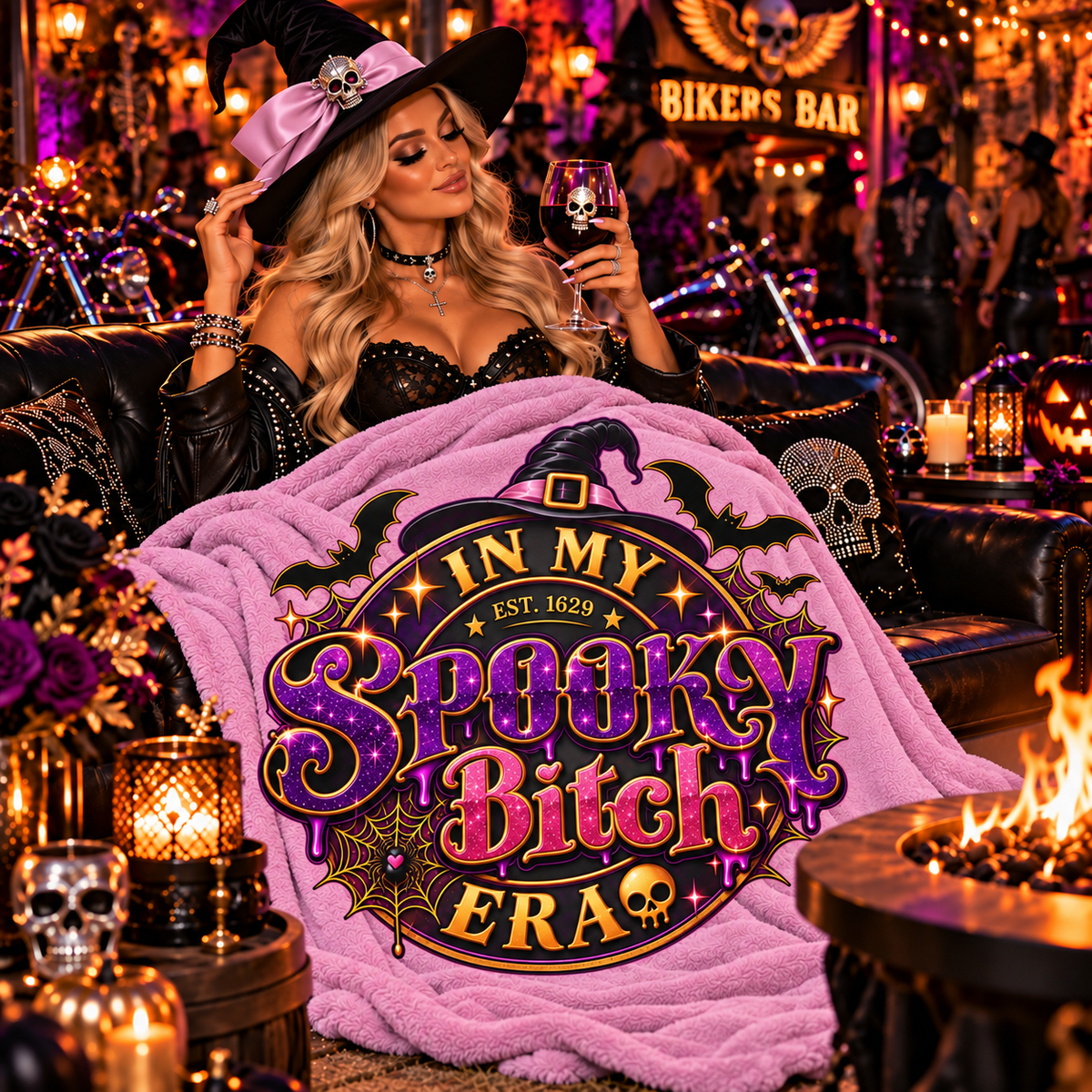 "In My Spooky Bitch Era" Halloween Blanket-Pink