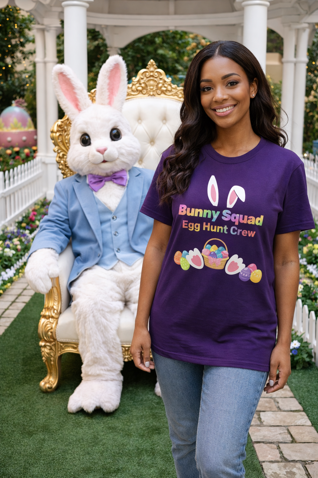 Bunny Squad Tee 2 — Easter Bunny Ears & Colorful Egg Basket Shirt